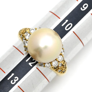ノンブランド NON BRAND パール ダイヤ リング イエローゴールド K18YG パール ダイヤモンド リング 指輪 1P 1粒 真珠 18K 18金 YG ダイヤモンド ゴールデンパール 11号