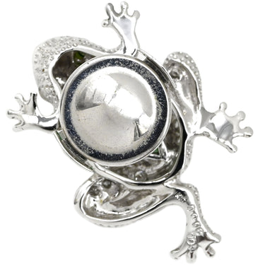 ノンブランド NON BRAND カルセドニー ダイヤ ガーネット カエルモチーフ ピンブローチ ホワイトゴールド K18WG カルセドニー ガーネット ブローチ 緑 グリーン 蛙 かえる グリーングロシュラーガーネット