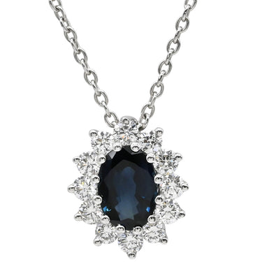 ノンブランド NON BRAND ブルーサファイア ダイヤモンド ペンダント ホワイトゴールド K18WG サファイア ダイヤモンド ネックレス 青 ブルー オーバルミックスカット 18KT 750 WG