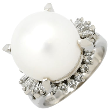 ノンブランド NON BRAND 白蝶パール 12.9mm ダイヤリング プラチナシルバー Pt900 パール ダイヤモンド リング 指輪 1粒 1P プラチナ900 オフラウンドシェイプ 11.5号