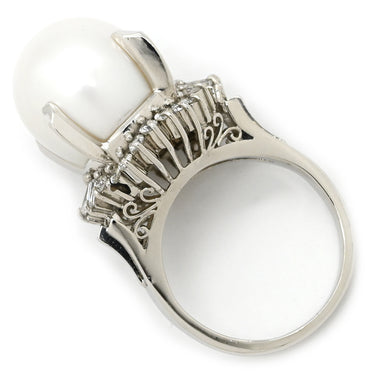 ノンブランド NON BRAND 白蝶パール 12.9mm ダイヤリング プラチナシルバー Pt900 パール ダイヤモンド リング 指輪 1粒 1P プラチナ900 オフラウンドシェイプ 11.5号