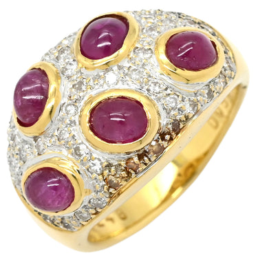 ノンブランド NON BRAND ルビー ダイヤ イエローゴールド K18YG ルビー ダイヤモンド リング 指輪 2.48ct 0.56ct Au750 18K 18金 赤 オーバルシェイプ 5石 5粒 14号