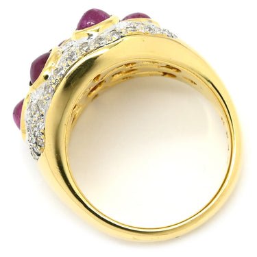ノンブランド NON BRAND ルビー ダイヤ イエローゴールド K18YG ルビー ダイヤモンド リング 指輪 2.48ct 0.56ct Au750 18K 18金 赤 オーバルシェイプ 5石 5粒 14号