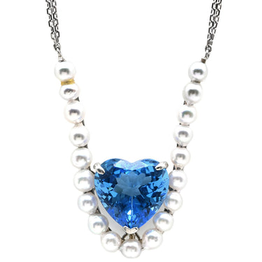 ノンブランド NON BRAND ブルートパーズ パール ペンダント プラチナシルバー Pt900 ブルートパーズ Pt850 パール ネックレス 青 ブルー ネックレス あこや真珠 ハートモチーフ プラチナム