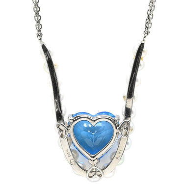 ノンブランド NON BRAND ブルートパーズ パール ペンダント プラチナシルバー Pt900 ブルートパーズ Pt850 パール ネックレス 青 ブルー ネックレス あこや真珠 ハートモチーフ プラチナム