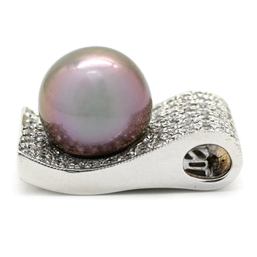 ノンブランド NON BRAND 黒蝶パール 12ｍｍ ダイヤモンド ホワイトゴールド K18WG パール ペンダントトップ 黒 シルバー 真珠 パヴェダイヤ Au750 18K ネックレストップ ラウンドシェイプ