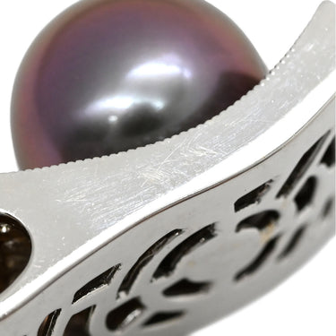 ノンブランド NON BRAND 黒蝶パール 12ｍｍ ダイヤモンド ホワイトゴールド K18WG パール ペンダントトップ 黒 シルバー 真珠 パヴェダイヤ Au750 18K ネックレストップ ラウンドシェイプ