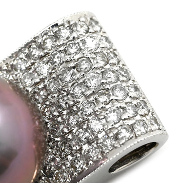 ノンブランド NON BRAND 黒蝶パール 12ｍｍ ダイヤモンド ホワイトゴールド K18WG パール ペンダントトップ 黒 シルバー 真珠 パヴェダイヤ Au750 18K ネックレストップ ラウンドシェイプ