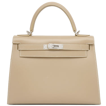 エルメス HERMES ケリー28 外縫い ギロッシュ プシエール ボックスカーフ 2WAYバッグ シルバー金具