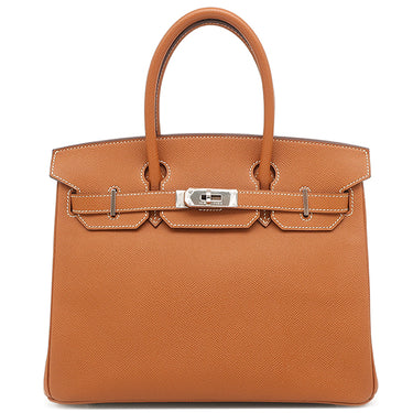 エルメス HERMES バーキン30 ゴールド ヴォーエプソン ハンドバッグ シルバー金具 茶