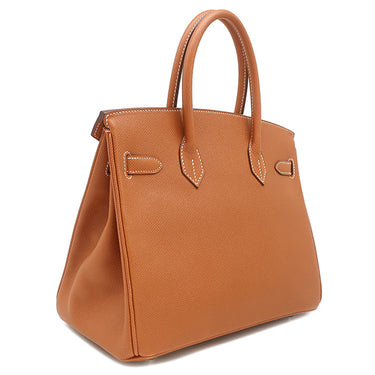 エルメス HERMES バーキン30 ゴールド ヴォーエプソン ハンドバッグ シルバー金具 茶