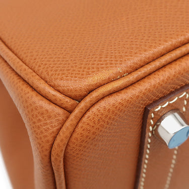 エルメス HERMES バーキン30 ゴールド ヴォーエプソン ハンドバッグ シルバー金具 茶