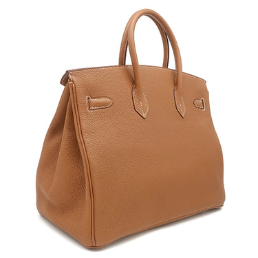 エルメス HERMES バーキン35 ゴールド トゴ ハンドバッグ シルバー金具 茶