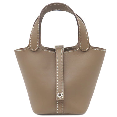 エルメス HERMES ピコタンロック ミクロ エトゥープ ヴォースイフト ハンドバッグ シルバー金具 グレージュ