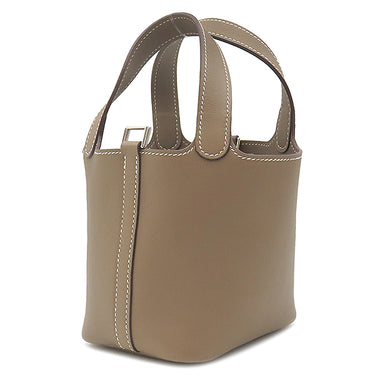 エルメス HERMES ピコタンロック ミクロ エトゥープ ヴォースイフト ハンドバッグ シルバー金具 グレージュ