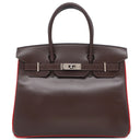 エルメス HERMES バーキン30 ヴェルソ エベンヌ×ルージュヴィフ ボックスカーフ ハンドバッグ シルバー金具 茶 赤 バイカラー