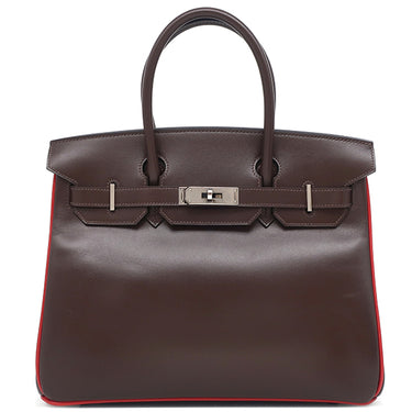 エルメス HERMES バーキン30 ヴェルソ エベンヌ×ルージュヴィフ ボックスカーフ ハンドバッグ シルバー金具 茶 赤 バイカラー