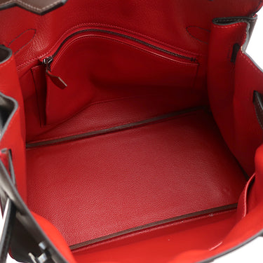 エルメス HERMES バーキン30 ヴェルソ エベンヌ×ルージュヴィフ ボックスカーフ ハンドバッグ シルバー金具 茶 赤 バイカラー