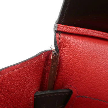 エルメス HERMES バーキン30 ヴェルソ エベンヌ×ルージュヴィフ ボックスカーフ ハンドバッグ シルバー金具 茶 赤 バイカラー