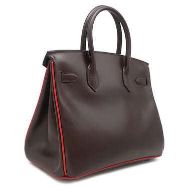 エルメス HERMES バーキン30 ヴェルソ エベンヌ×ルージュヴィフ ボックスカーフ ハンドバッグ シルバー金具 茶 赤 バイカラー