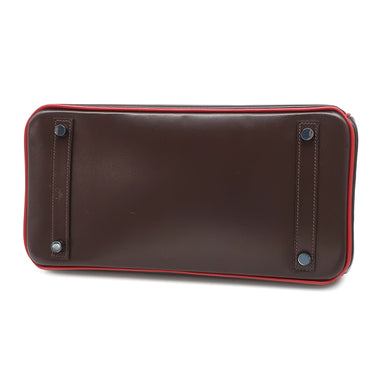 エルメス HERMES バーキン30 ヴェルソ エベンヌ×ルージュヴィフ ボックスカーフ ハンドバッグ シルバー金具 茶 赤 バイカラー