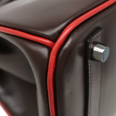 エルメス HERMES バーキン30 ヴェルソ エベンヌ×ルージュヴィフ ボックスカーフ ハンドバッグ シルバー金具 茶 赤 バイカラー