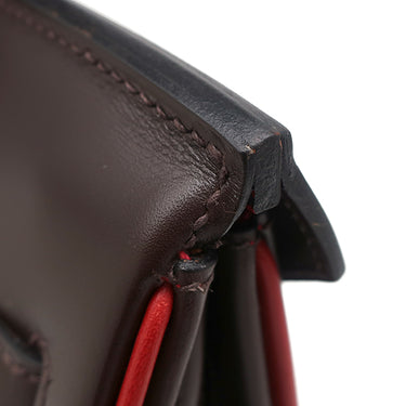 エルメス HERMES バーキン30 ヴェルソ エベンヌ×ルージュヴィフ ボックスカーフ ハンドバッグ シルバー金具 茶 赤 バイカラー