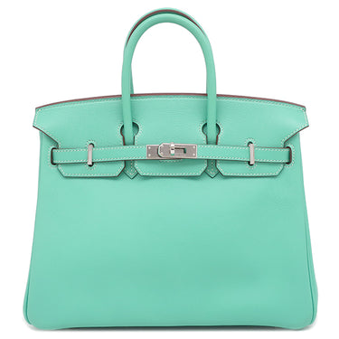 エルメス HERMES バーキン25 ラゴン ヴォースイフト ハンドバッグ シルバー金具 青緑