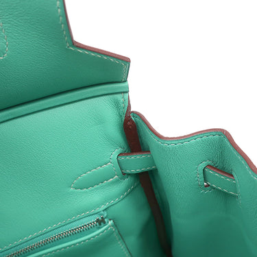 エルメス HERMES バーキン25 ラゴン ヴォースイフト ハンドバッグ シルバー金具 青緑