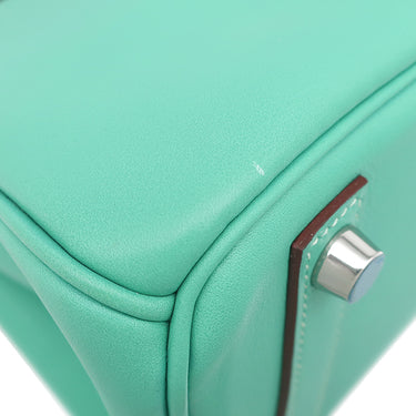 エルメス HERMES バーキン25 ラゴン ヴォースイフト ハンドバッグ シルバー金具 青緑