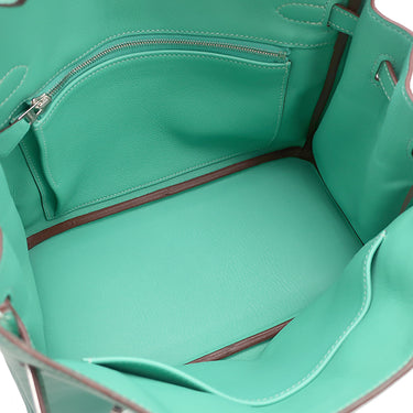 エルメス HERMES バーキン25 ラゴン ヴォースイフト ハンドバッグ シルバー金具 青緑