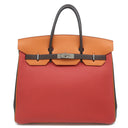 エルメス HERMES オータクロア 36 アルルカン マルチカラー トゴ ハンドバッグ シルバー金具 赤 オレンジ 茶