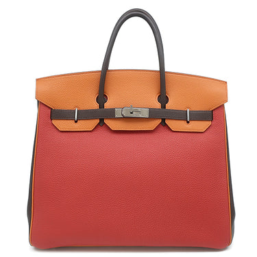 エルメス HERMES オータクロア 36 アルルカン マルチカラー トゴ ハンドバッグ シルバー金具 赤 オレンジ 茶