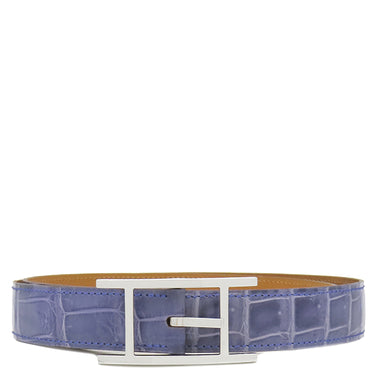 エルメス HERMES アピ #80 ブルー系 ポロサス #80 ベルト シルバー金具 青 クロコ