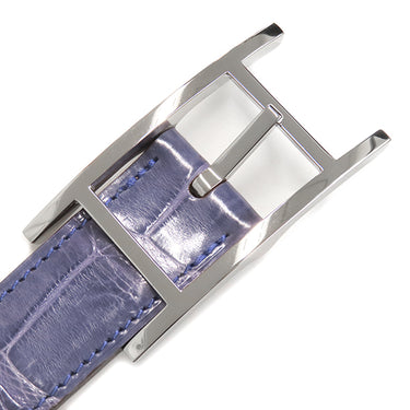 エルメス HERMES アピ #80 ブルー系 ポロサス #80 ベルト シルバー金具 青 クロコ