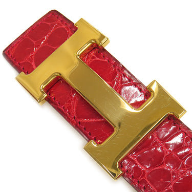 エルメス HERMES コンスタンスH レッド系 ポロサス #75 ベルト ゴールド金具 赤 クロコ Hバックル