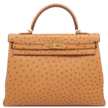 エルメス HERMES ケリー35 内縫い チェスナッツ オーストリッチ 2WAYバッグ ゴールド金具 茶