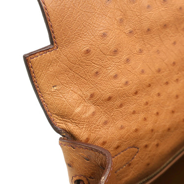 エルメス HERMES ケリー35 内縫い チェスナッツ オーストリッチ 2WAYバッグ ゴールド金具 茶