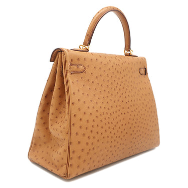 エルメス HERMES ケリー35 内縫い チェスナッツ オーストリッチ 2WAYバッグ ゴールド金具 茶