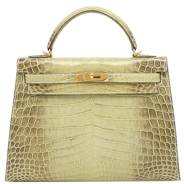 エルメス HERMES ケリー32 内縫い ヴェールセラドンナチュラ ニロティカス 2WAYバッグ ゴールド金具 薄緑 グラデーション クロコ ハンドバッグ ショルダー
