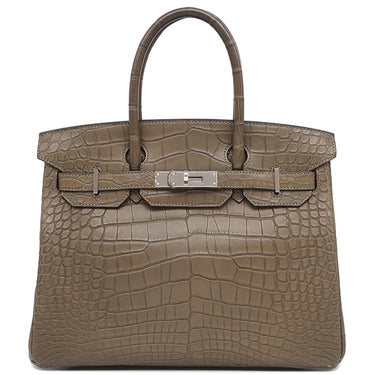エルメス HERMES バーキン30 オリガン アリゲーターマット ハンドバッグ シルバー金具 茶