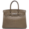 エルメス HERMES バーキン30 オリガン アリゲーターマット ハンドバッグ シルバー金具 茶