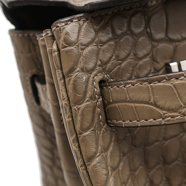 エルメス HERMES バーキン30 オリガン アリゲーターマット ハンドバッグ シルバー金具 茶