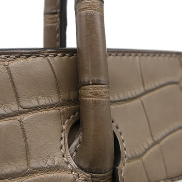 エルメス HERMES バーキン30 オリガン アリゲーターマット ハンドバッグ シルバー金具 茶