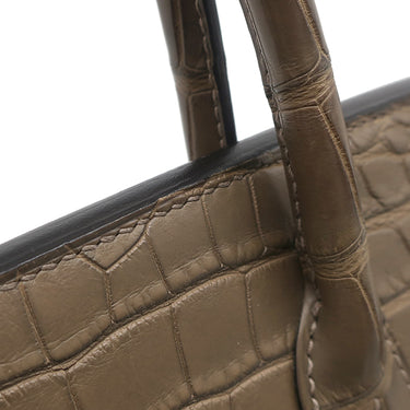 エルメス HERMES バーキン30 オリガン アリゲーターマット ハンドバッグ シルバー金具 茶