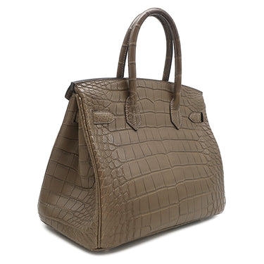 エルメス HERMES バーキン30 オリガン アリゲーターマット ハンドバッグ シルバー金具 茶