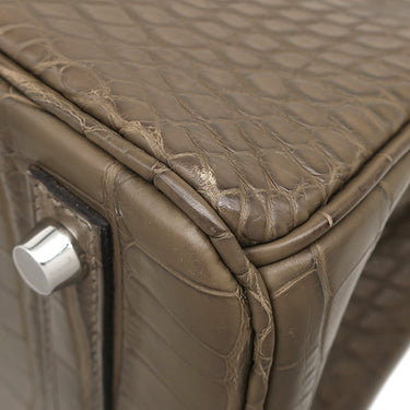 エルメス HERMES バーキン30 オリガン アリゲーターマット ハンドバッグ シルバー金具 茶