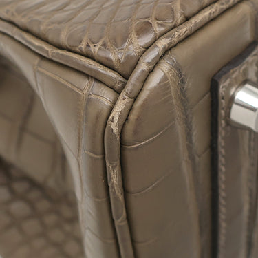 エルメス HERMES バーキン30 オリガン アリゲーターマット ハンドバッグ シルバー金具 茶