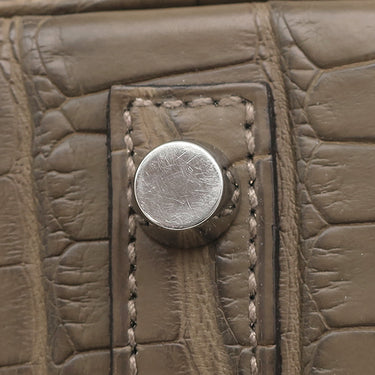 エルメス HERMES バーキン30 オリガン アリゲーターマット ハンドバッグ シルバー金具 茶