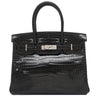 エルメス HERMES バーキン30 ブラック ポロサス ハンドバッグ シルバー金具 黒 クロコ